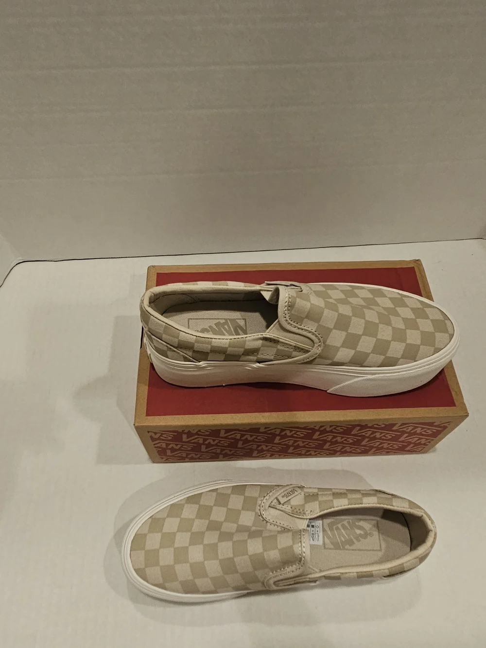 Vans Men’s Classic Slip-On Checkerboard Sneakers - Beige & White